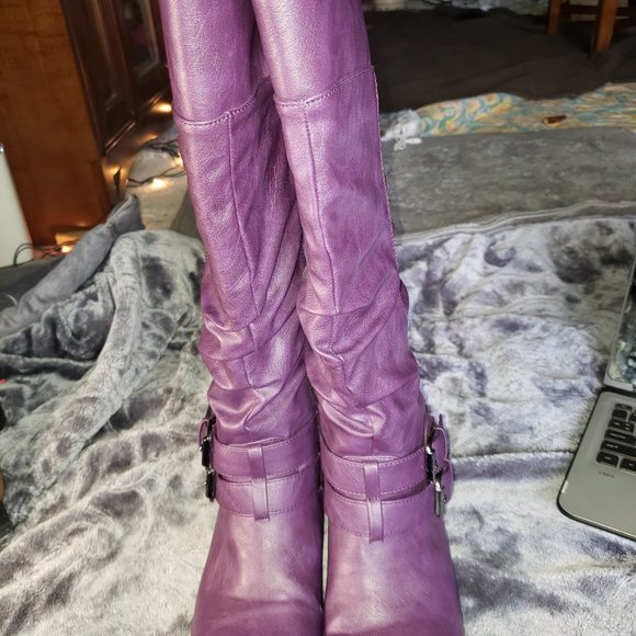 TOP Moda Coco-20 Fashion Buckle Low Heel Round Toe Zipper Knee High Riding Boots - Picture 4 of 7